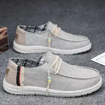 Мужская повседневная парусиновая обувь, мужские лоферы, дышащие слипоны на плоской подошве, мужская вулканизированная обувь для вождения, большие размеры 48, для прогулок 39