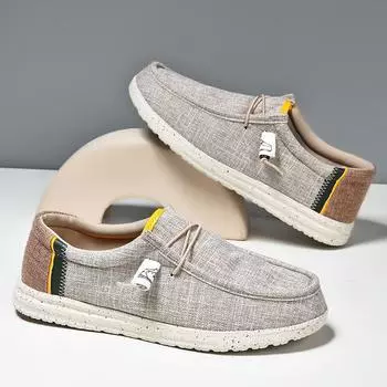 Мужская повседневная парусиновая обувь, мужские мокасины, дышащие туфли без застежек на плоской подошве, мужская вулканизированная обувь, обувь для вождения, размер плюс 48, прогулочная обувь 2024 40 хаки