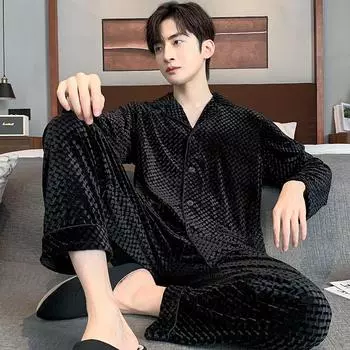 Мужская повседневная пижама с длинными рукавами Advanced Sense of Black, весенне-осенняя мужская модная трендовая домашняя одежда, комплект M чёрный