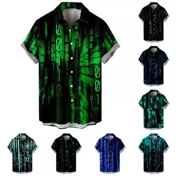 Мужская повседневная пляжная праздничная одежда с лацканами, модная рубашка, гавайская рубашка с короткими рукавами One size чёрный