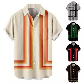 Мужская повседневная пляжная праздничная одежда с лацканами, модная рубашка, гавайская рубашка с короткими рукавами L коричневый