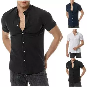 Мужская повседневная пляжная праздничная одежда с лацканами, модная рубашка, рубашка с короткими рукавами XXL чёрный