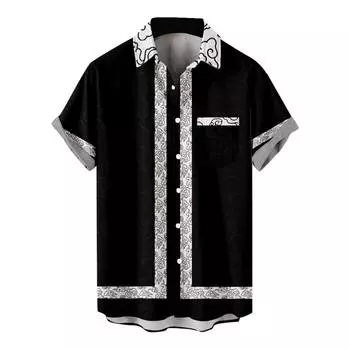 Мужская повседневная пляжная праздничная одежда с лацканами, модная рубашка, гавайская рубашка с короткими рукавами XL