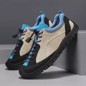 Мужская повседневная походная обувь из натуральной кожи на открытом воздухе 39 синий/бежевый