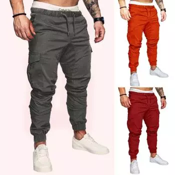 Мужская повседневная рабочая одежда Брюки с несколькими карманами Спортивные брюки на шнурке L кофейный