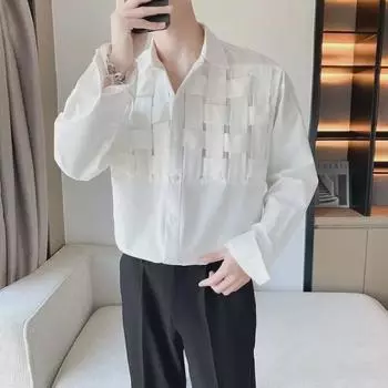 Мужская повседневная ретро-тканая рубашка с длинным рукавом Extra Large чёрный