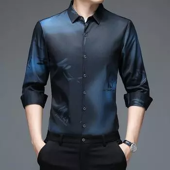 Мужская повседневная рубашка, деловая офисная рубашка с воротником-стойкой 3XL