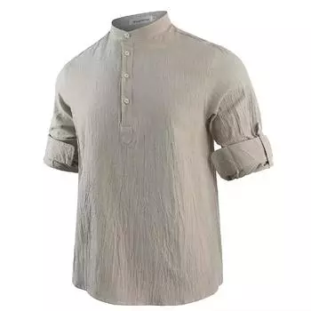 Мужская повседневная рубашка из хлопка и льна, свободные топы, футболка с длинным рукавом, весна-осень, повседневные красивые мужские рубашки S чёрный