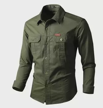 Мужская повседневная рубашка из хлопка с длинным рукавом для активного отдыха - рабочая одежда для весны и осени, доступны большие размеры Triple Extra Large армия зеленый