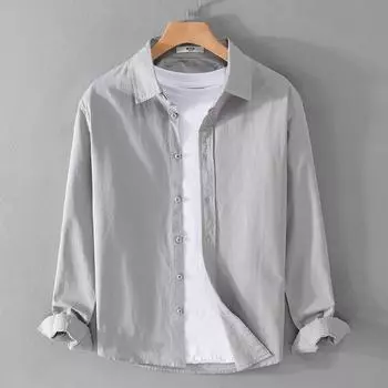 Мужская повседневная рубашка из хлопка с длинными рукавами, свободная и простая, с молодой свежей мужской рубашкой M озеро синий