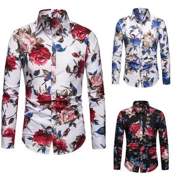 Мужская повседневная рубашка-кардиган Four Seasons с длинными рукавами и цветочным принтом M синий