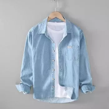 Мужская повседневная рубашка-кардиган с длинным рукавом M светло-синий