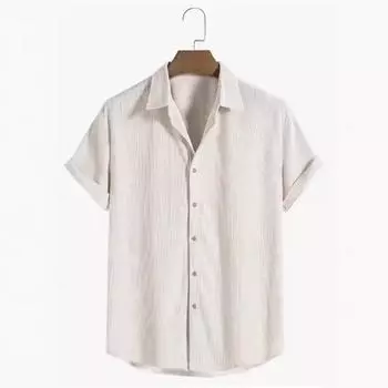 Мужская повседневная рубашка, модная свободная полосатая рубашка с коротким рукавом, повседневная пляжная рубашка с коротким рукавом S чёрный