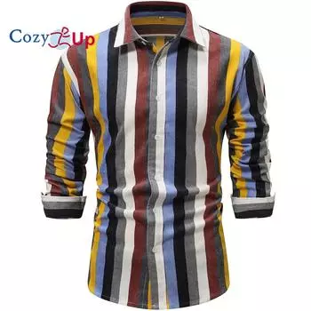 Мужская повседневная рубашка на пуговицах с длинным рукавом в красочную полоску, мужская толстая рубашка на весну, лето, осень, топы для мужчин S