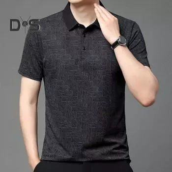 Мужская повседневная рубашка на пуговицах с отложным воротником и короткими рукавами, пуловер из ледяного шелка с принтом, деловой стиль, офисный топ средней длины XL бежевый