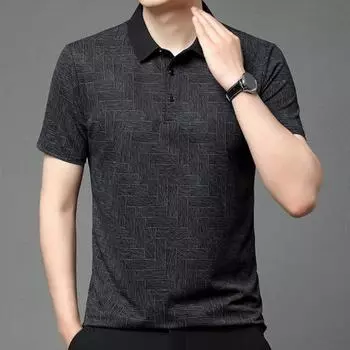 Мужская повседневная рубашка на пуговицах с отложным воротником и короткими рукавами, пуловер из ледяного шелка с принтом, деловой стиль, офисный топ средней длины XL