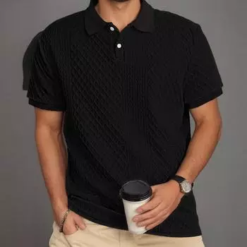 Мужская повседневная рубашка на пуговицах со стойкой воротником, летняя тонкая дышащая рубашка с коротким рукавом L чёрный