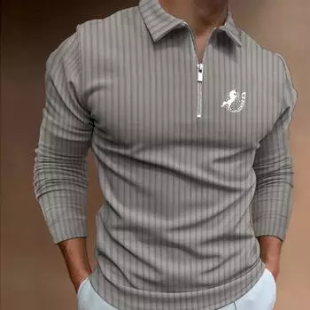 Мужская повседневная рубашка-поло с длинным рукавом и застежкой-молнией. S