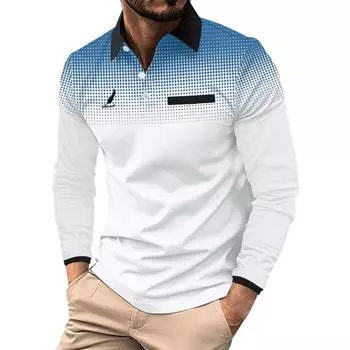 Мужская повседневная рубашка поло с длинным рукавом Поло Мужские топы S белый