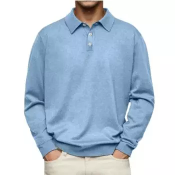 Мужская повседневная рубашка поло с длинными рукавами, модная однотонная рубашка с пуговицами на лацканах, деловой свитер для гольфа, футболка для улицы XXXXL чёрный