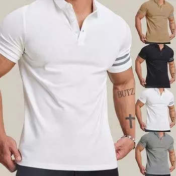 Мужская повседневная рубашка поло с короткими рукавами, быстросохнущая, дышащая, приталенная мужская футболка с лацканами S белый