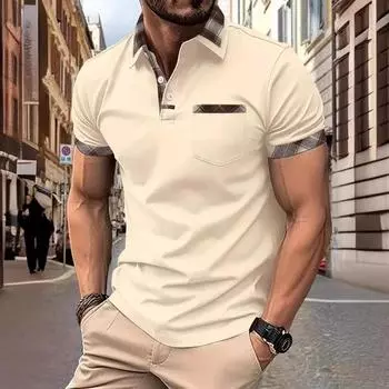 Мужская повседневная рубашка поло с нагрудным карманом, лацканами, пуговицами, деловая универсальная футболка с цветными блоками, рубашки поло с коротким рукавом для мужчин M белый