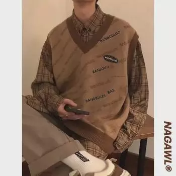 Мужская повседневная рубашка-рубашка в японском стиле в винтажном стиле - кофейного цвета, с длинным рукавом, на весну и осень M