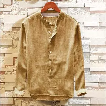 Мужская повседневная рубашка с длинным рукавом и круглым вырезом в стиле ретро L темно-синий