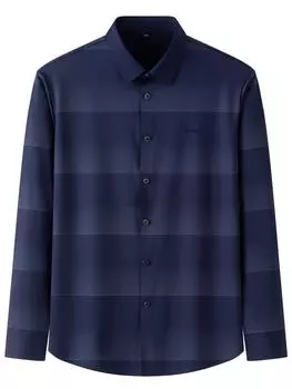 Мужская повседневная рубашка с длинным рукавом на пуговицах и принтом в полоску, эластичные удобные мягкие рубашки высокого качества с нежелезной вышивкой для мужчин 39