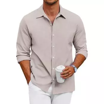 Мужская повседневная рубашка с длинным рукавом свободного кроя на пуговицах L