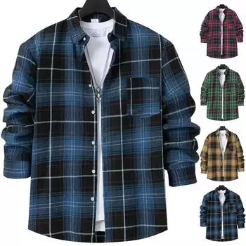 Мужская повседневная рубашка с длинными карманами и рукавами, кардиган с шерстяной основой в тонкую полоску XL красный