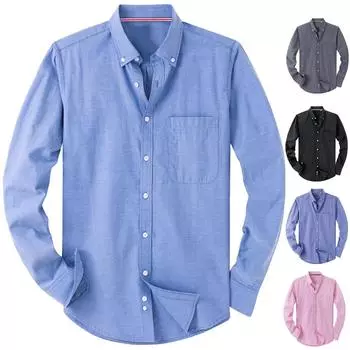 Мужская повседневная рубашка с длинными рукавами, модная мужская рубашка Slim L чёрный