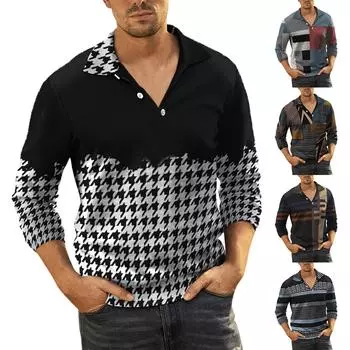 Мужская повседневная рубашка с длинными рукавами Мужская повседневная футболка с простыми строчками Топ с длинными рукавами Мужская повседневная рубашка с длинными рукавами