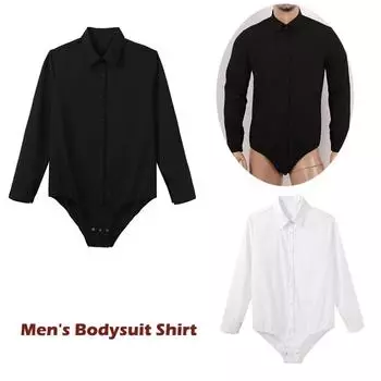 Мужская повседневная рубашка с длинными рукавами, повседневная рубашка-боди, топы, комбинезон с отложным воротником M белый