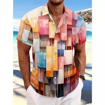 Мужская повседневная рубашка с геометрическим принтом и короткими рукавами на пуговицах M