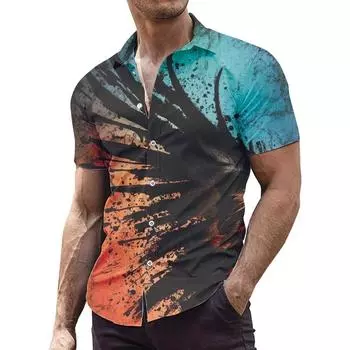 Мужская повседневная рубашка с коротким рукавом и принтом крыльев 3D, цветная контрастная рубашка стретч S оранжевый