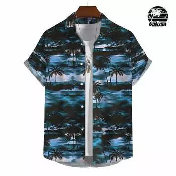 Мужская повседневная рубашка с коротким рукавом с принтом кокосовой пальмы, летняя рубашка для отпуска на гавайском пляже, модная одежда, топы, мужские свободные топы S