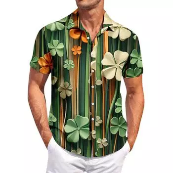 Мужская повседневная рубашка с короткими рукавами, облегающая, стильная, мужская. Патрик Принт L армия зеленый