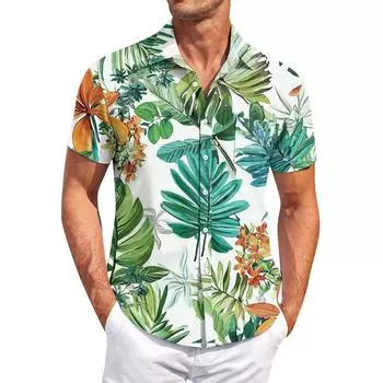 Мужская повседневная рубашка с короткими рукавами, облегающая, стильная, с гавайским принтом M