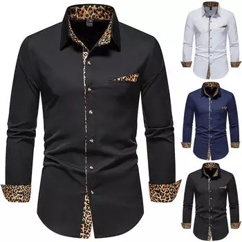 Мужская повседневная рубашка с леопардовым принтом, осенне-зимняя повседневная мужская повседневная рубашка с леопардовым принтом, топы XXL синий