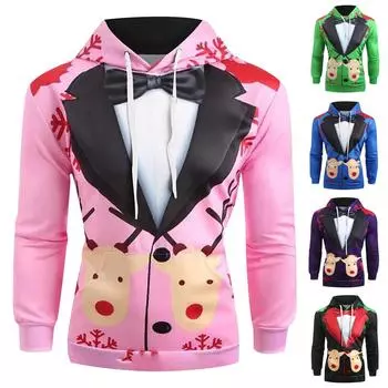 Мужская повседневная рубашка с принтом рождественского оленя и снежинками, верхняя блузка L чёрный