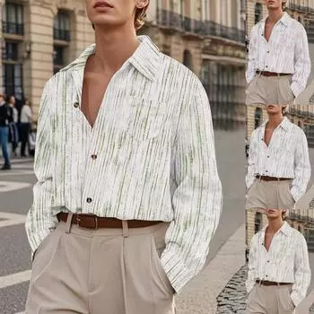 Мужская повседневная рубашка с принтом в винтажном стиле, рубашка с отворотом и пуговицами, с длинным рукавом, модная рубашка, деловые топы, кардиган для мужчин 2XL