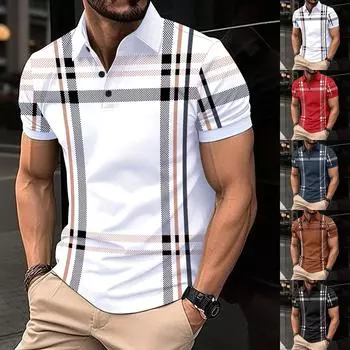 Мужская повседневная рубашка с пуговицей на лацкане и деловым принтом, универсальный верх L чёрный