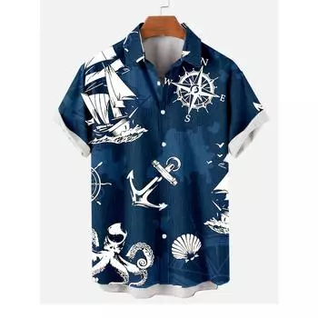 Мужская повседневная рубашка, топ для пляжного отдыха, модный летний наряд с короткими рукавами S