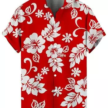 Мужская повседневная рубашка в гавайском стиле с цветочным узором и 3D-печатью M