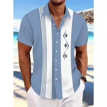 Мужская повседневная рубашка в пляжном стиле — быстросохнущая, дышащая, с короткими рукавами, с пуговицами и летним рельефным рисунком M