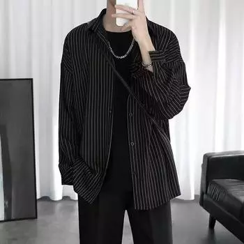 Мужская повседневная рубашка в полоску с длинным рукавом, молодежный удобный свободный топ с лацканами 3XL белый