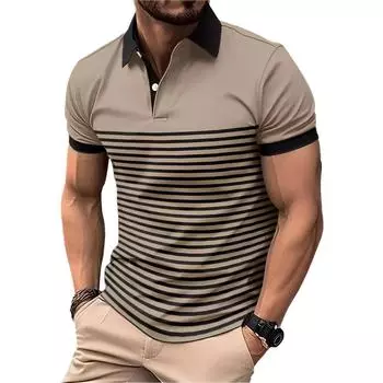 Мужская повседневная рубашка в полоску с принтом на пуговицах с короткими рукавами и поло S серый