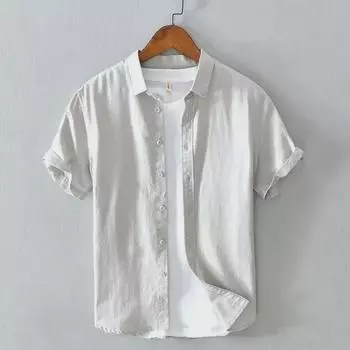Мужская повседневная рубашка в японском стиле с коротким рукавом из хлопка и льна 4XL белый