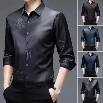 Мужская повседневная рубашка, весенне-осенняя однобортная рубашка с лацканами и длинными рукавами, топы с принтом, деловая рубашка против морщин M вино красного